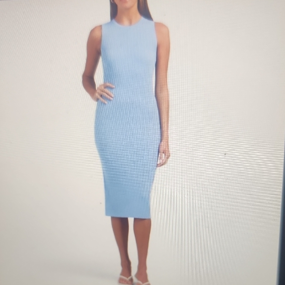 Theory Cornflower Compact Crepe Rib Sleeveless Midi Dress Size S